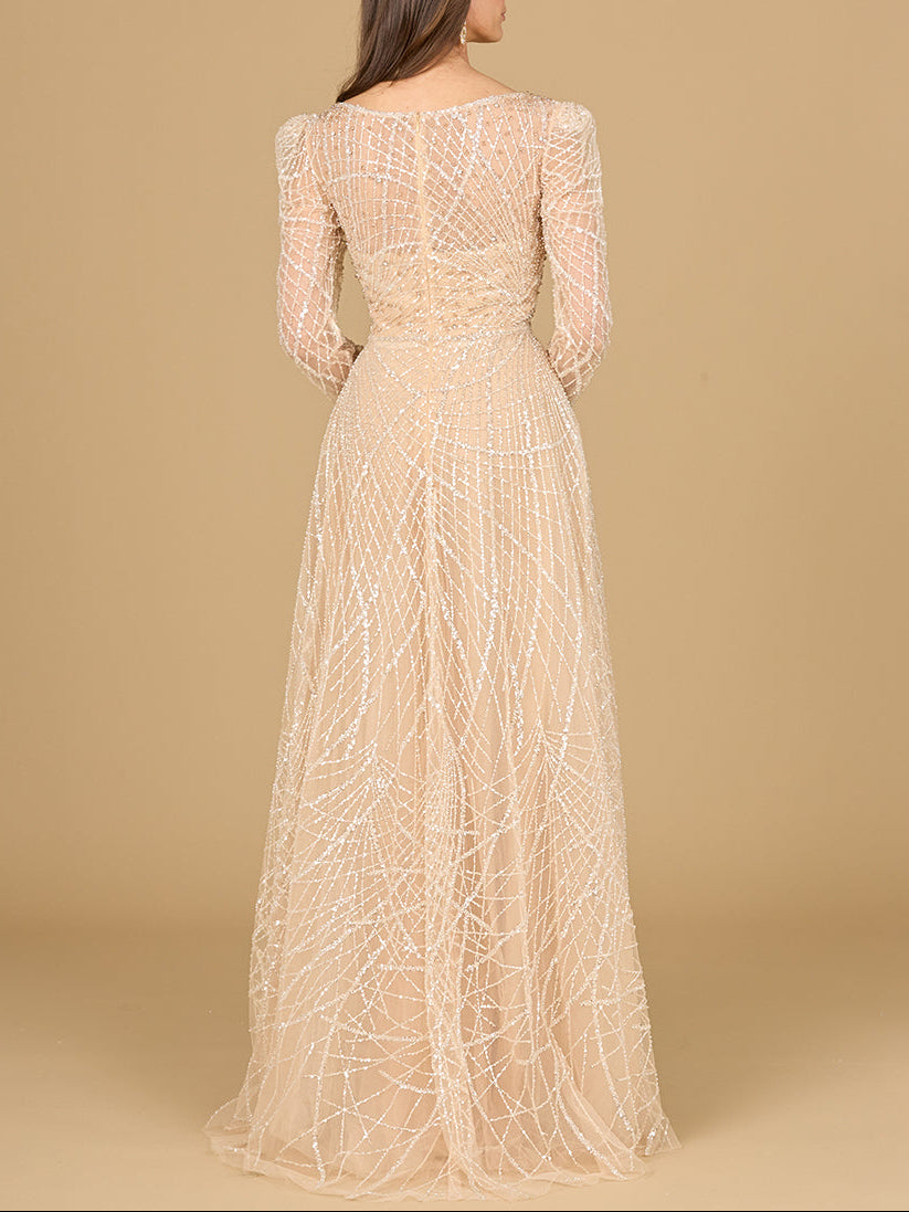 Long Sleeve V-Neck Ballgown by Lara New York