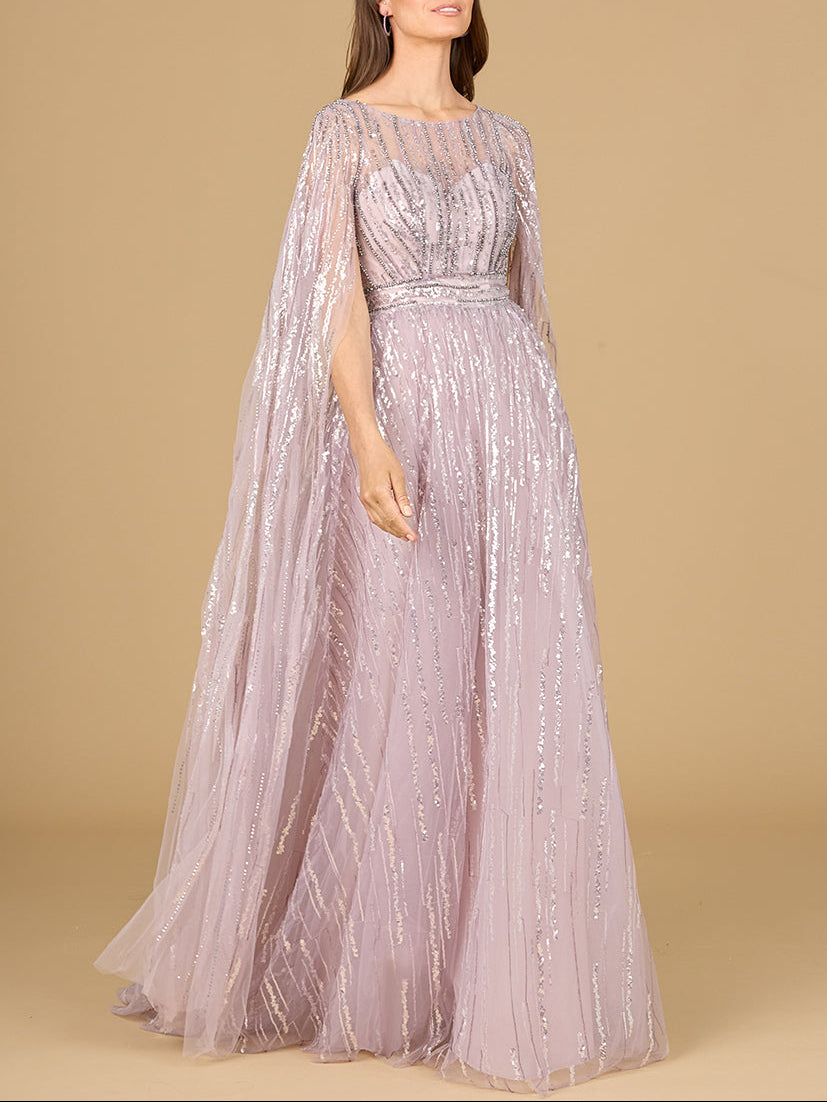A-line Gown with Long Cape Sleeves by Lara New York
