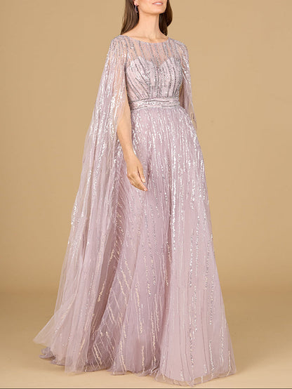 A-line Gown with Long Cape Sleeves by Lara New York