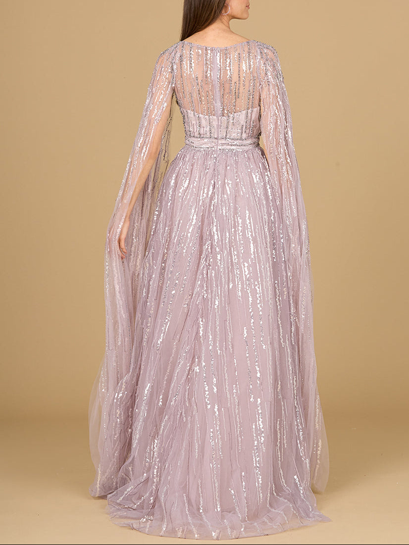 A-line Gown with Long Cape Sleeves by Lara New York