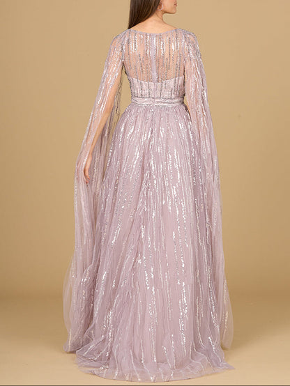 A-line Gown with Long Cape Sleeves by Lara New York