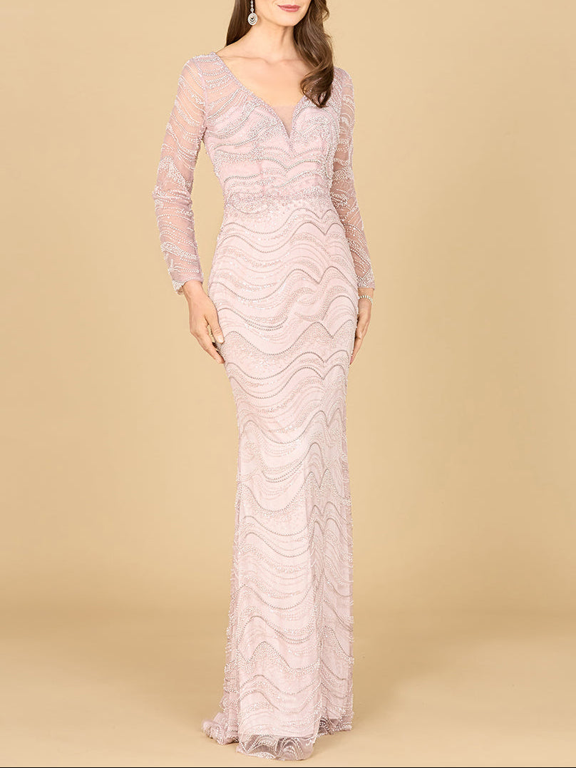 Long Sleeve Lace Fitted Gown by Lara New York