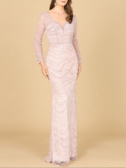 Long Sleeve Lace Fitted Gown by Lara New York