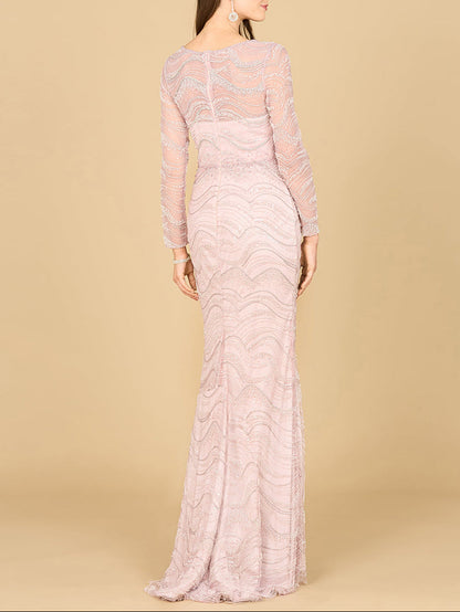 Long Sleeve Lace Fitted Gown by Lara New York