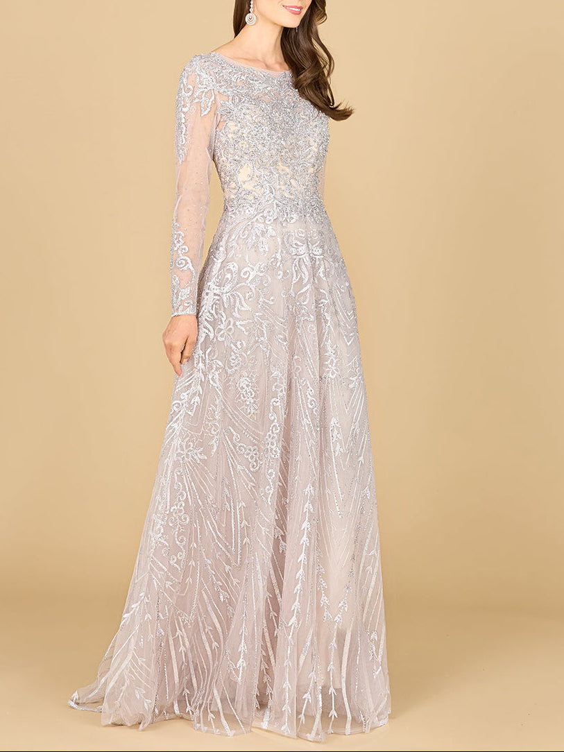 Long Sleeve High Neck Gown by Lara New York