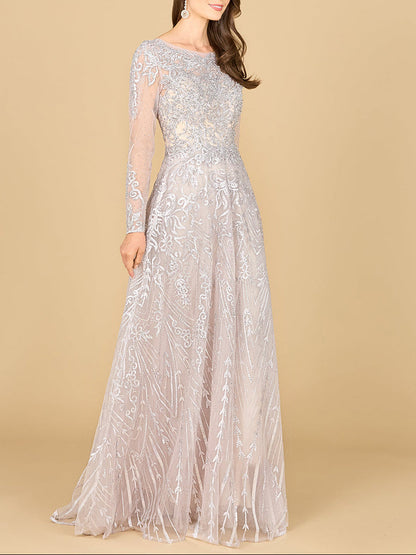 Long Sleeve High Neck Gown by Lara New York