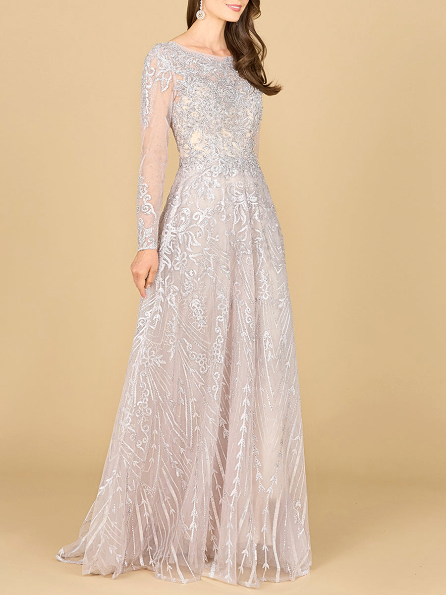 Long Sleeve High Neck Gown by Lara New York