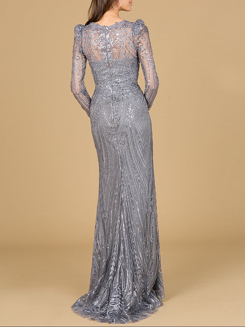Long Sleeve Sheath Gown with Juliet Sleeves by Lara New York