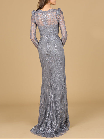 Long Sleeve Sheath Gown with Juliet Sleeves by Lara New York