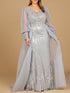Long Sleeve Lace Gown with Removable Over Skirt by Lara New York
