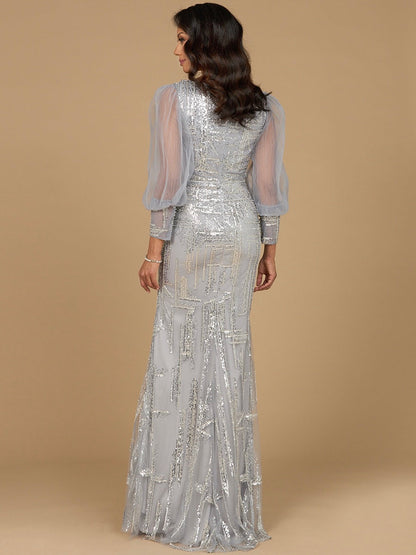 Long Sleeve Lace Gown with Removable Over Skirt by Lara New York