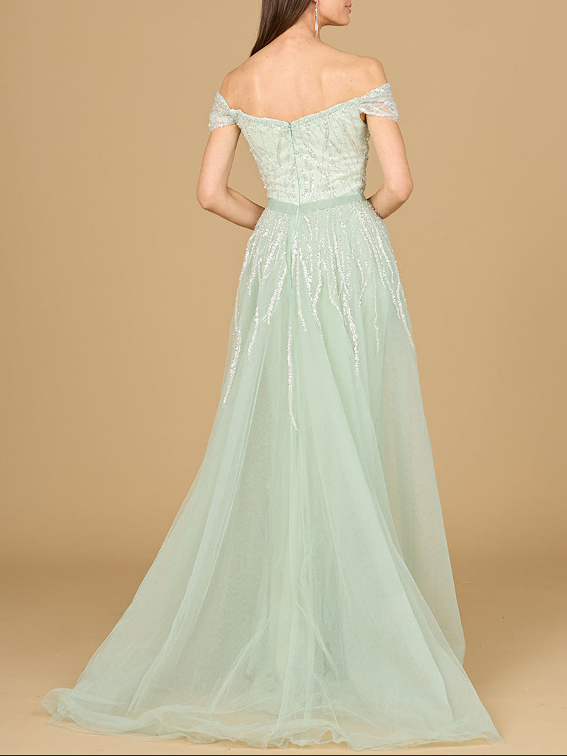 Classic Off Shoulder Overskirt Gown by Lara New York