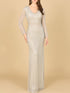 Classic V-Neck Beaded Long Sleeve Gown by Lara New York