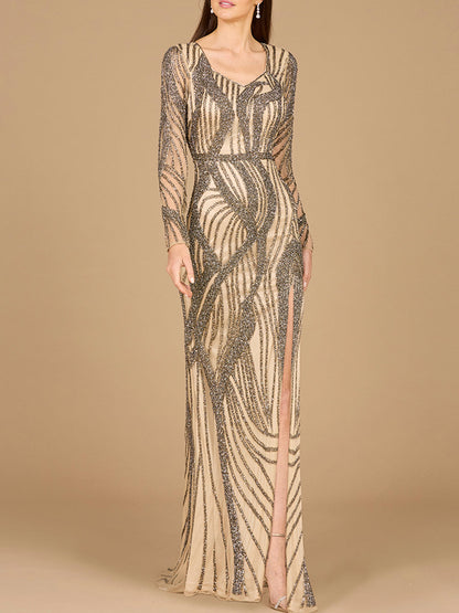 Cascading Beads Long Sleeve Dress - OUTLET by Lara New York