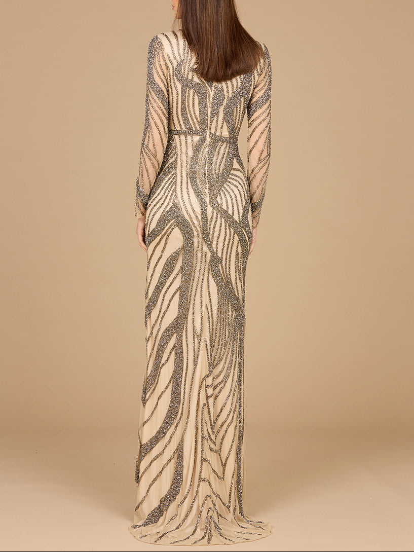Cascading Beads Long Sleeve Dress - OUTLET by Lara New York