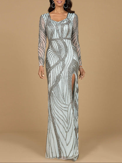 Cascading Beads Long Sleeve Dress - OUTLET by Lara New York