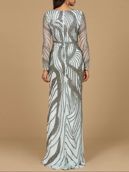 Cascading Beads Long Sleeve Dress - OUTLET by Lara New York