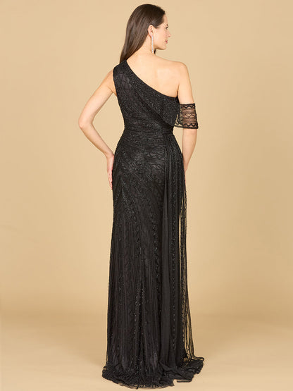 Beaded One Shoulder Dress with Train by Lara New York