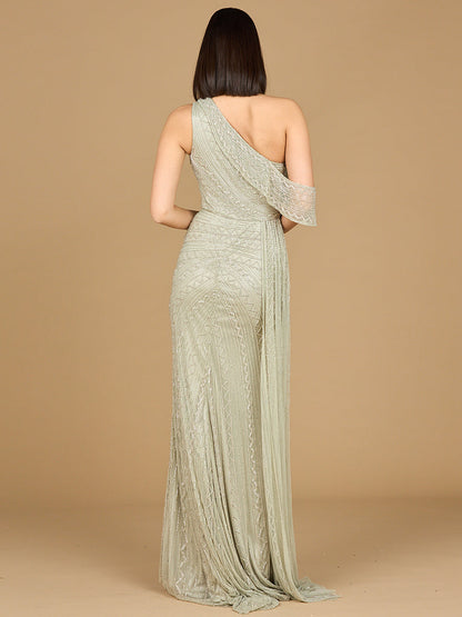 Beaded One Shoulder Dress with Train by Lara New York