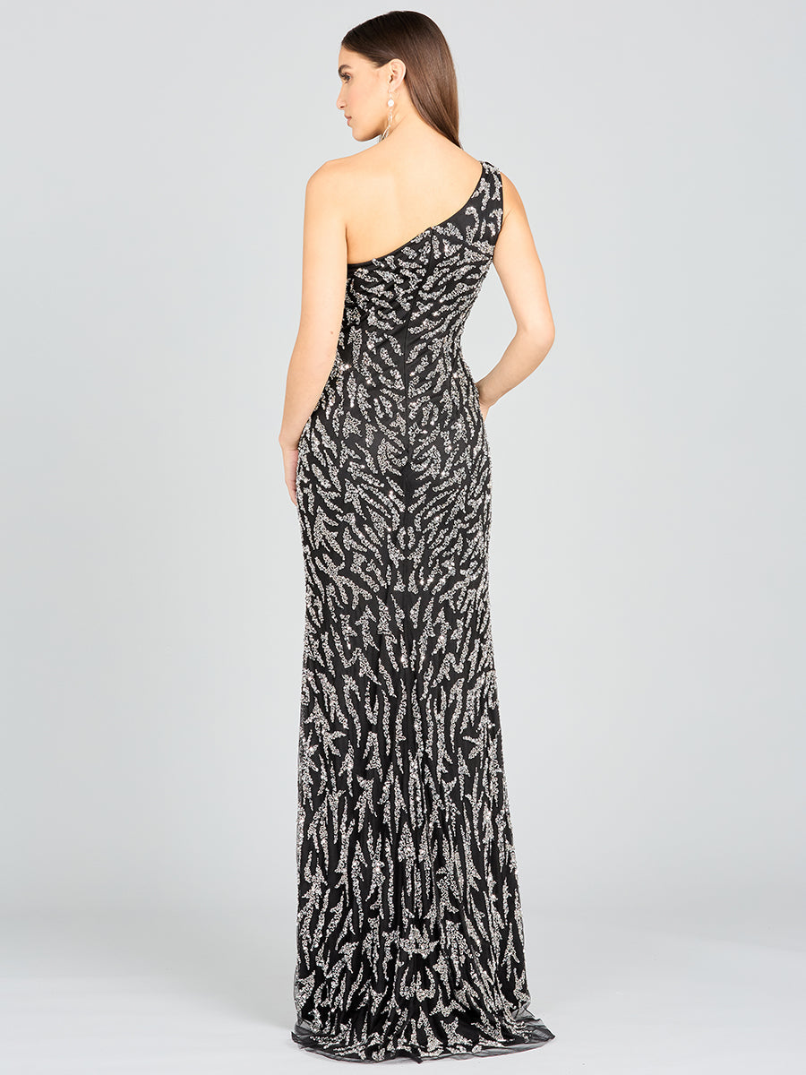 One-Shoulder Beaded Gown with High Slit by Lara New York