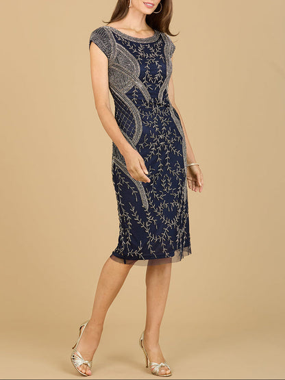 Cap Sleeve Midi Gown with High Neckline by Lara New York