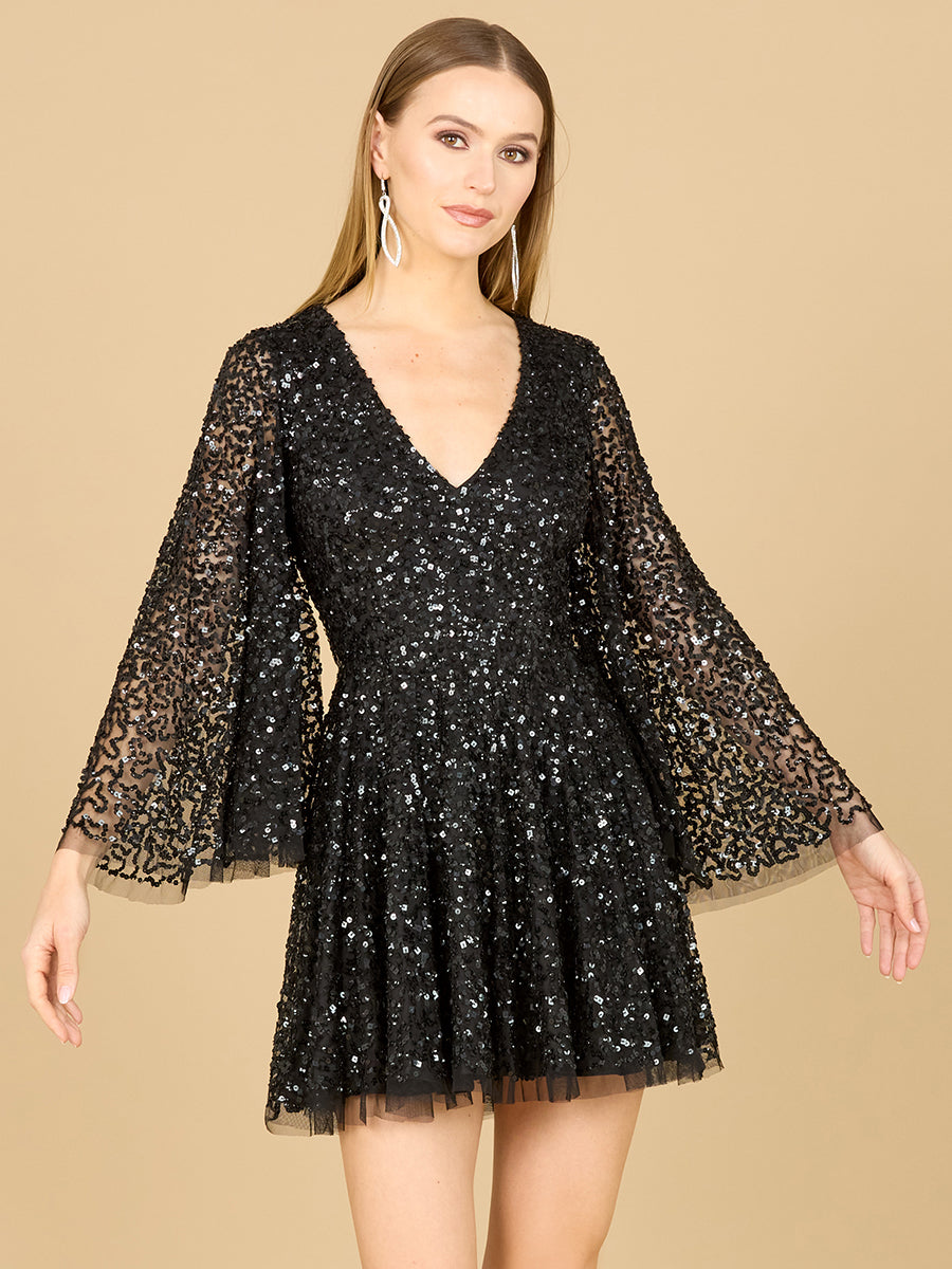 Bell Sleeve Sequin Cocktail Dress by Lara New York