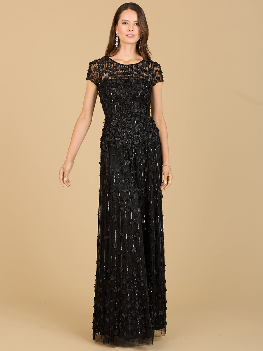 3D Floral Embellished Cap Sleeve Gown | 29181 by Lara New York