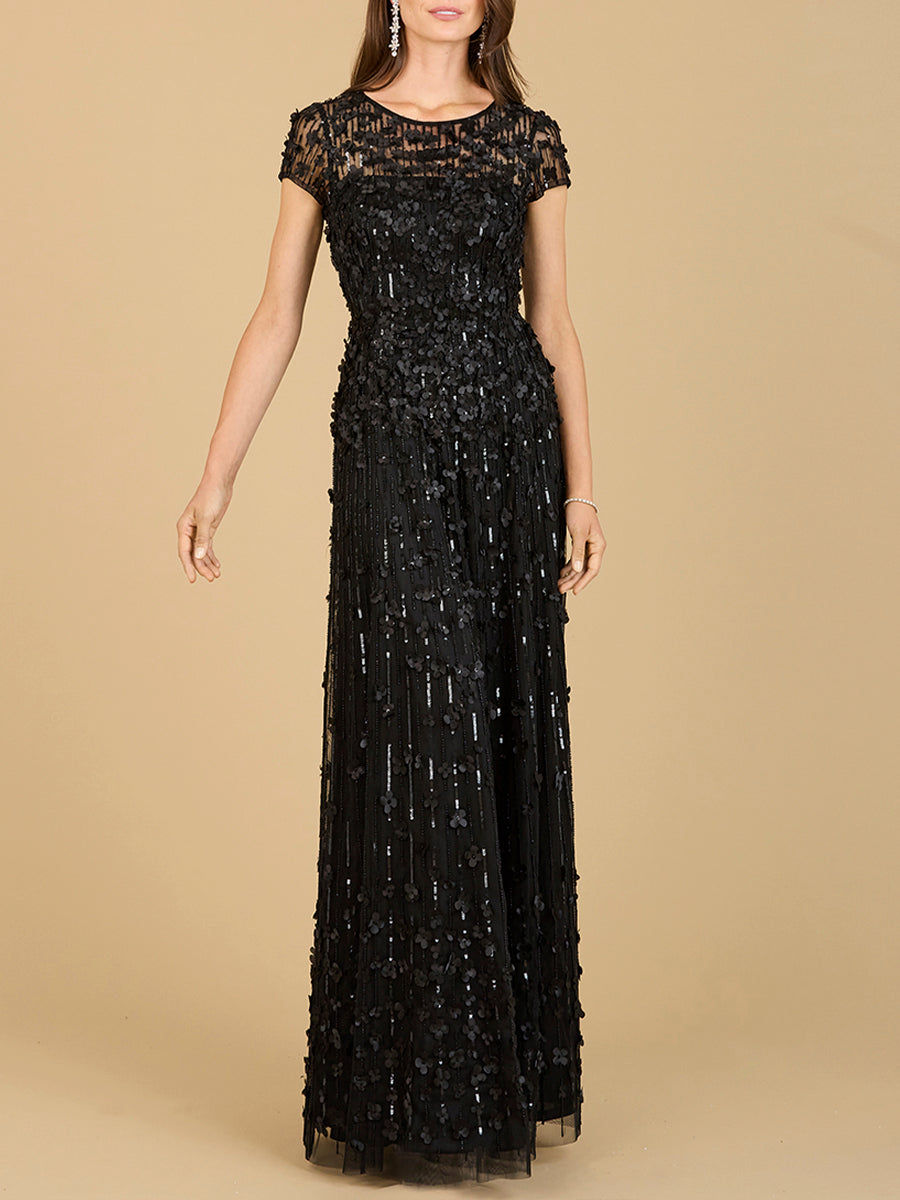 3D Floral Embellished Cap Sleeve Gown | 29181 by Lara New York