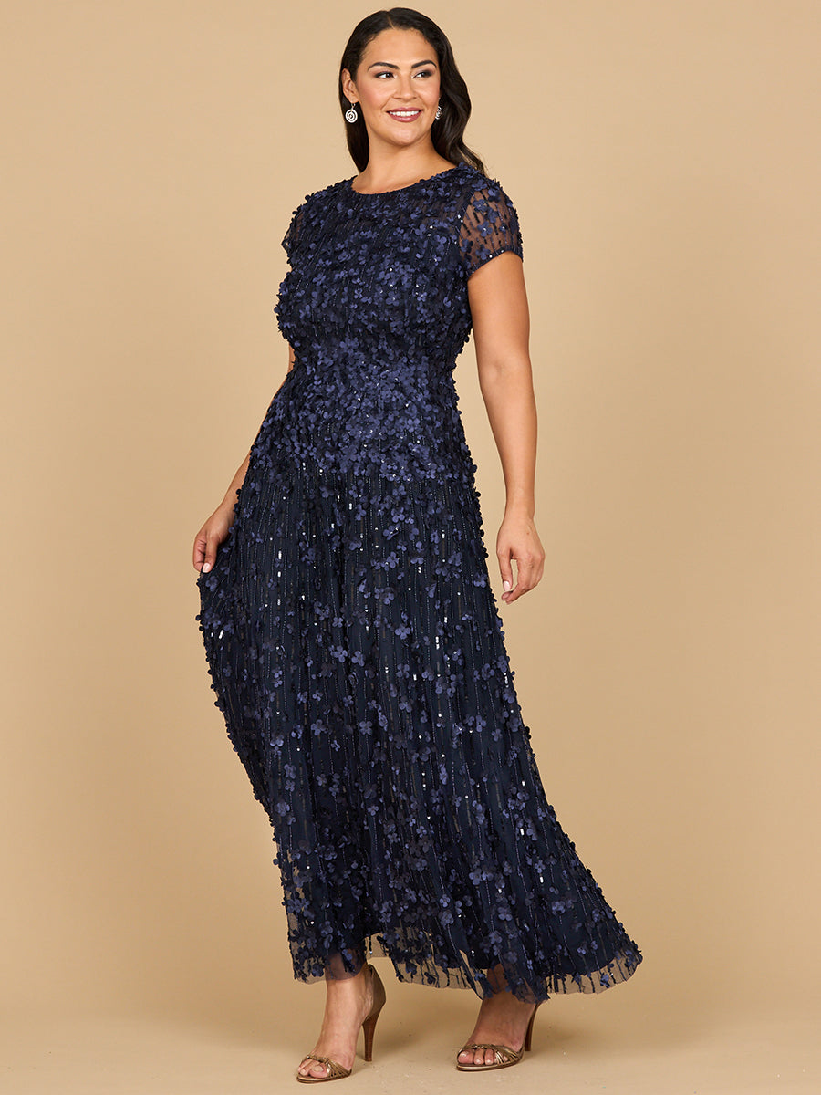3D Floral Embellished Cap Sleeve Gown | 29181 by Lara New York
