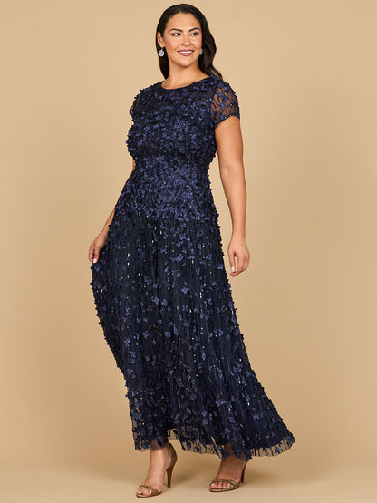 3D Floral Embellished Cap Sleeve Gown | 29181 by Lara New York
