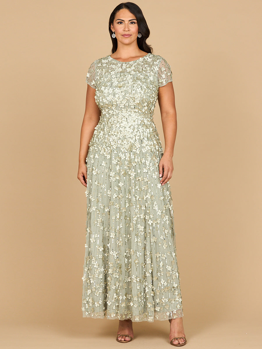 3D Floral Embellished Cap Sleeve Gown | 29181 by Lara New York