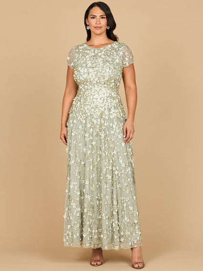 3D Floral Embellished Cap Sleeve Gown | 29181 by Lara New York