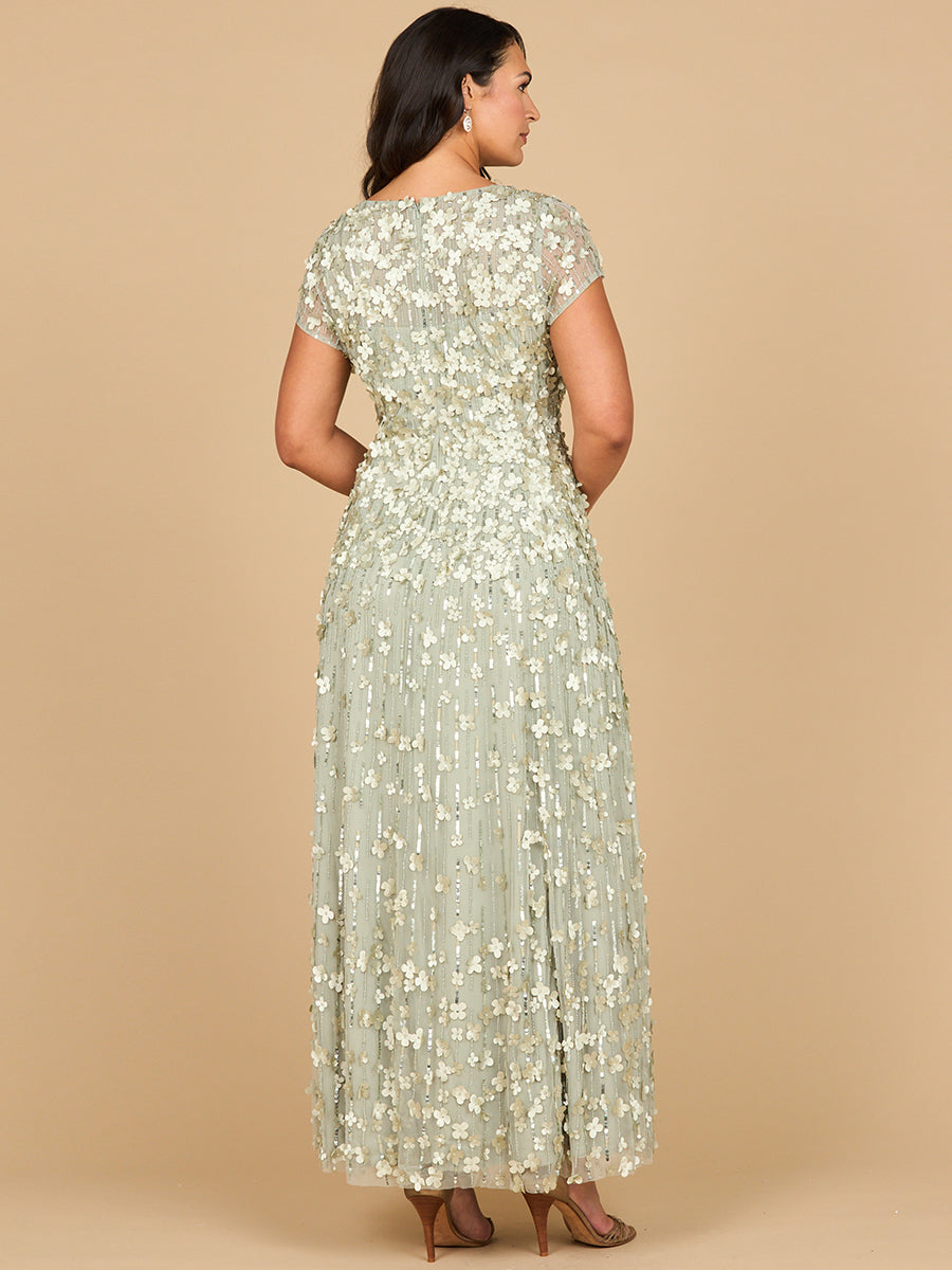 3D Floral Embellished Cap Sleeve Gown | 29181 by Lara New York