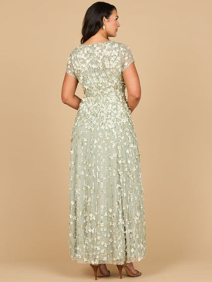 3D Floral Embellished Cap Sleeve Gown | 29181 by Lara New York