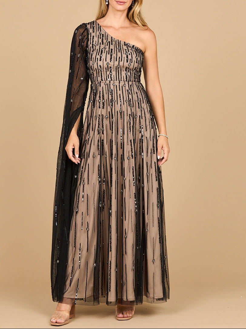 One Shoulder A-Line Gown by Lara New York