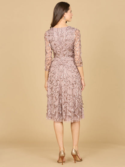 Flowing, 3D Embroidered Midi Dress with Sleeves by Lara New York