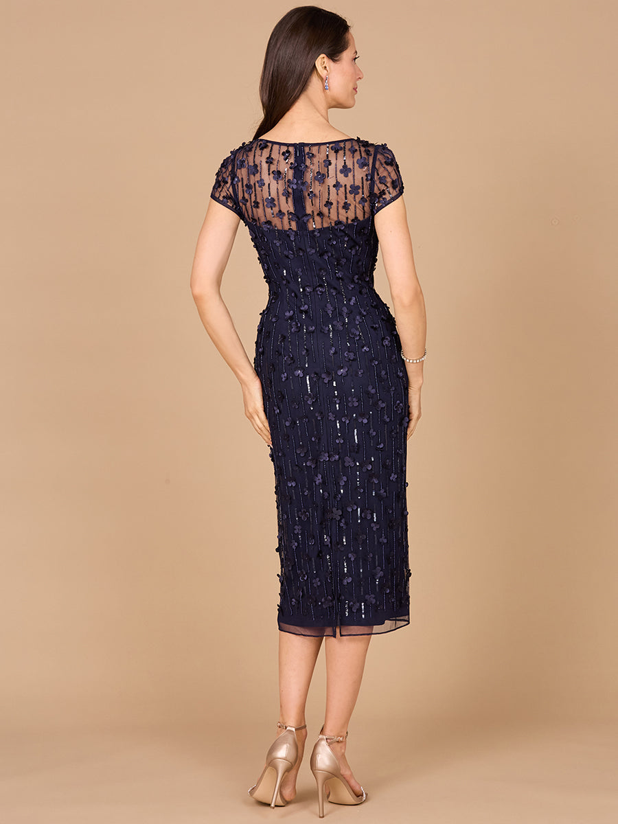 3D Applique Midi Dress with Cap Sleeves by Lara New York