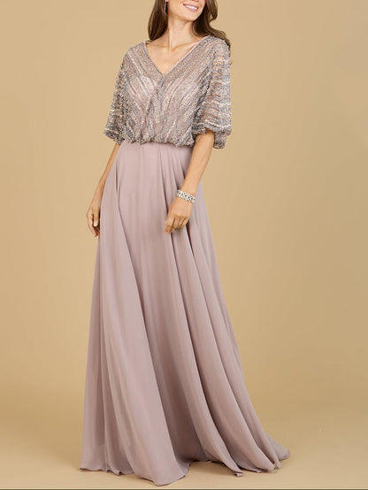Chiffon A-line Long Gown by Lara New York