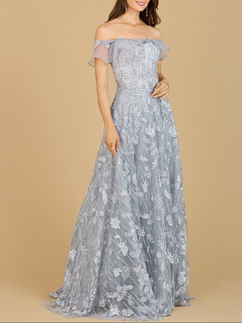 Flutter Off Shoulder Lace Gown by Lara New York
