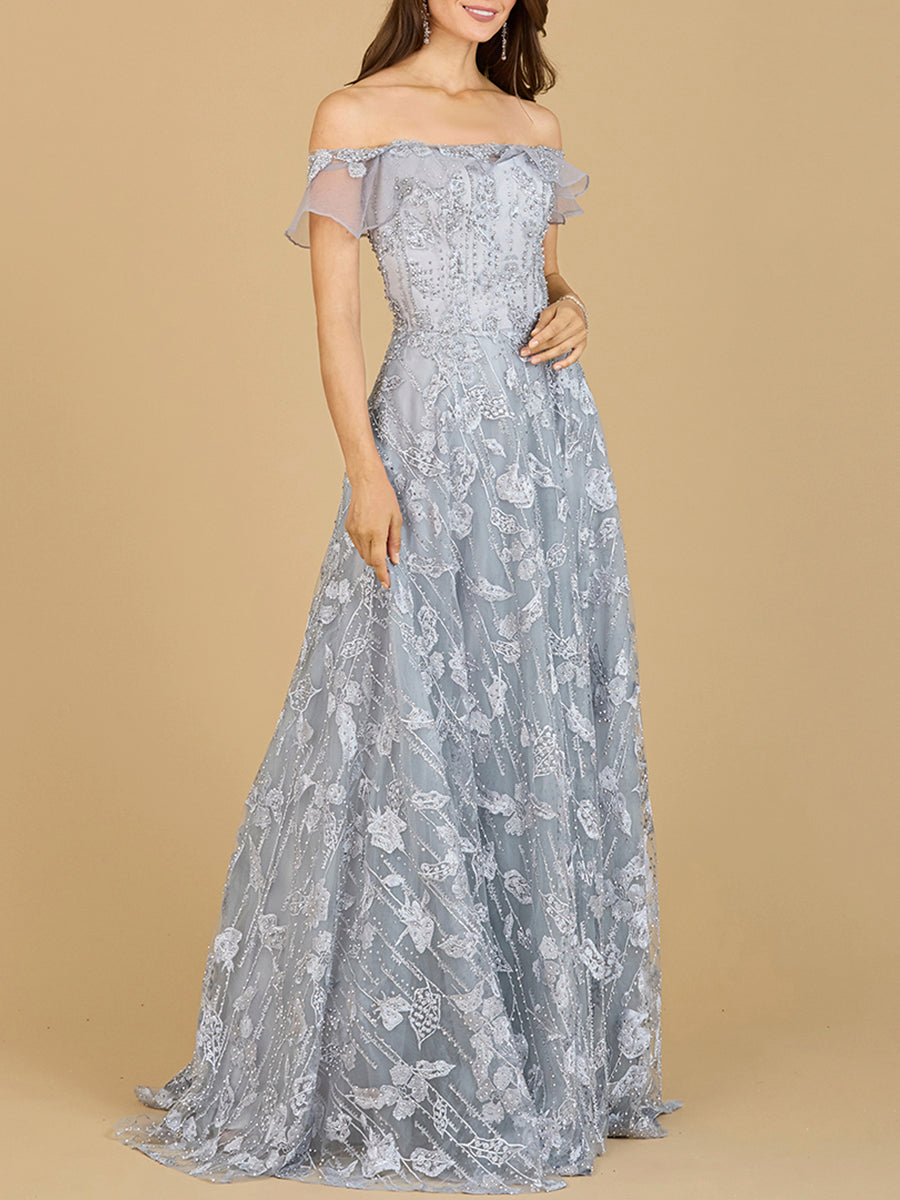 Flutter Off Shoulder Lace Gown by Lara New York