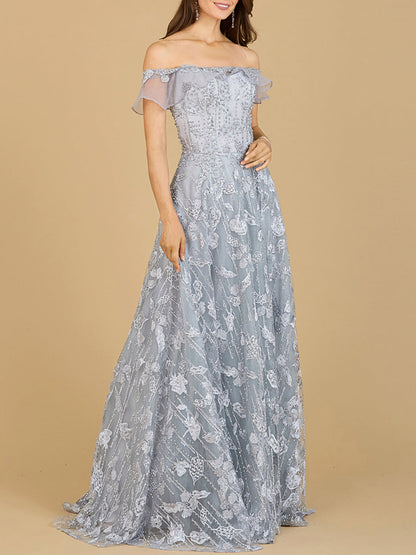 Flutter Off Shoulder Lace Gown by Lara New York