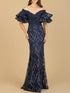 Off Shoulder Mermaid Beaded Gown with Tiered Sleeves by Lara New York