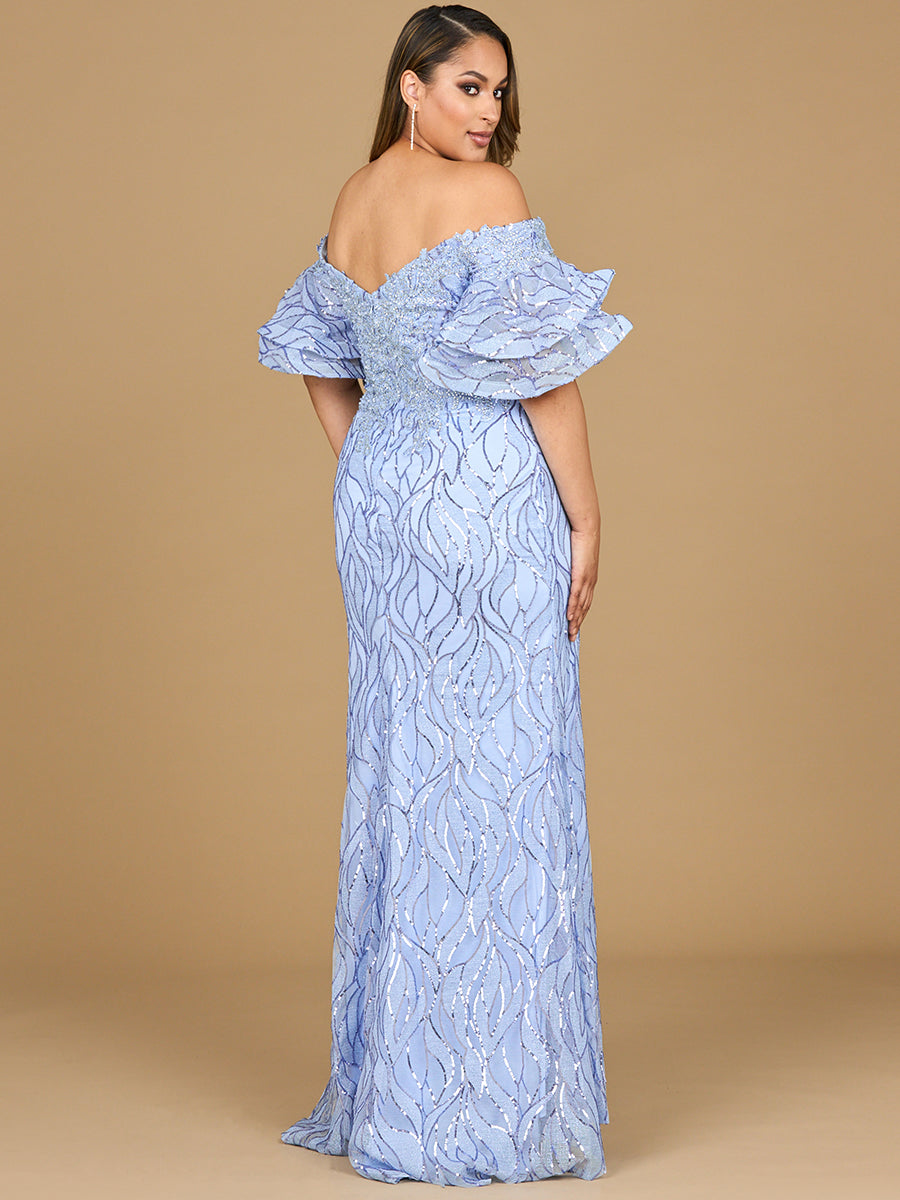 Off Shoulder Mermaid Beaded Gown with Tiered Sleeves by Lara New York