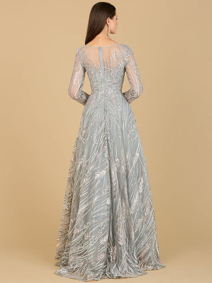 Long Sleeve Illusion Neck Gown by Lara New York
