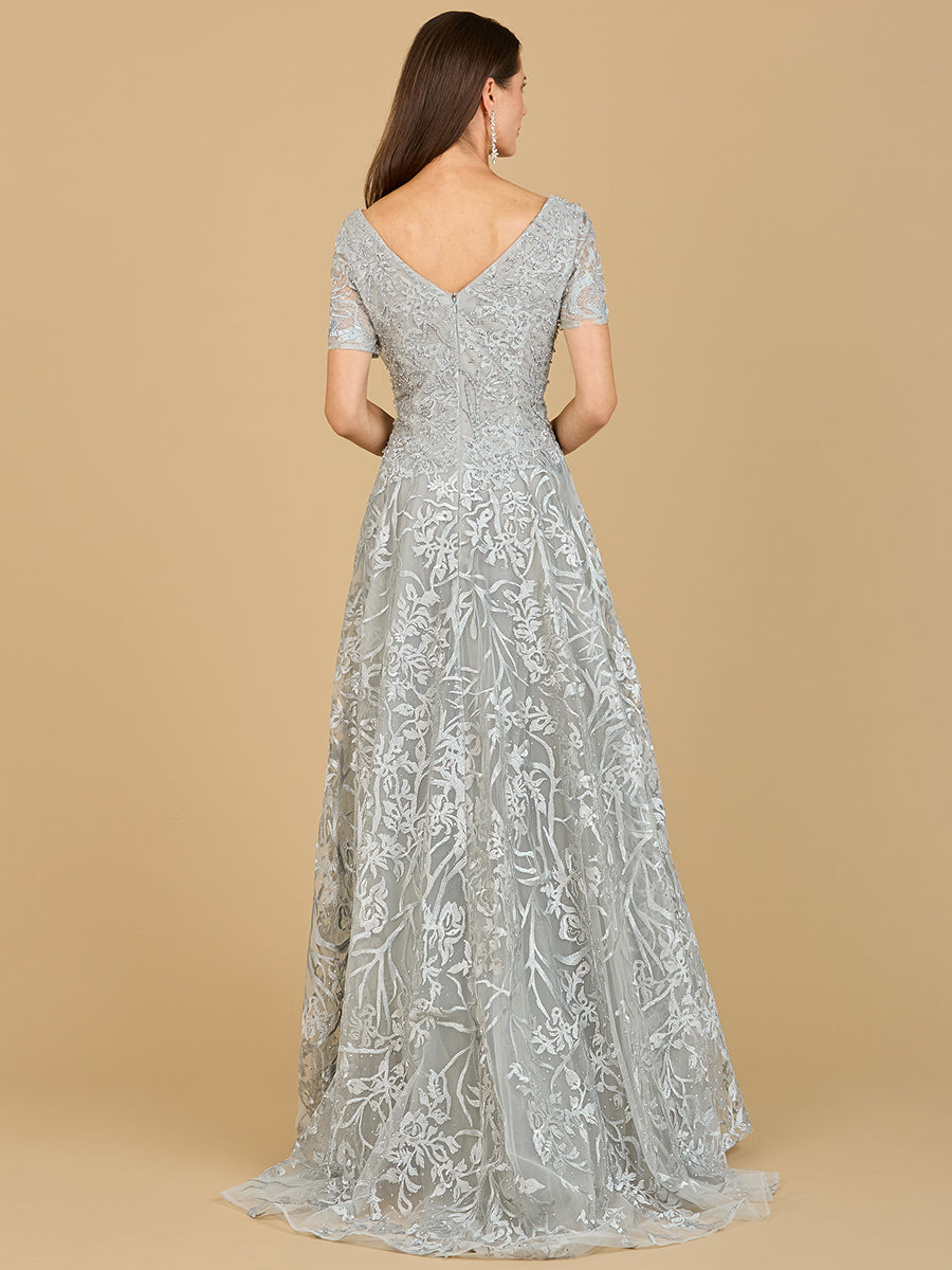 Short Sleeve Lace A-Line Dress with V-Neckline by Lara New York