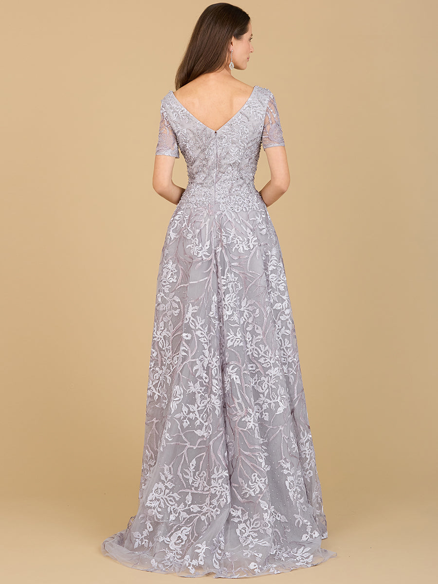 Short Sleeve Lace A-Line Dress with V-Neckline by Lara New York