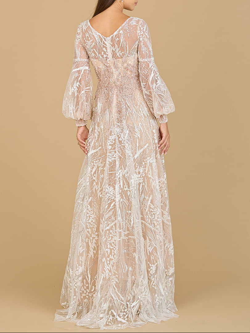 V Neckline Long Sleeve Gown by Lara New York
