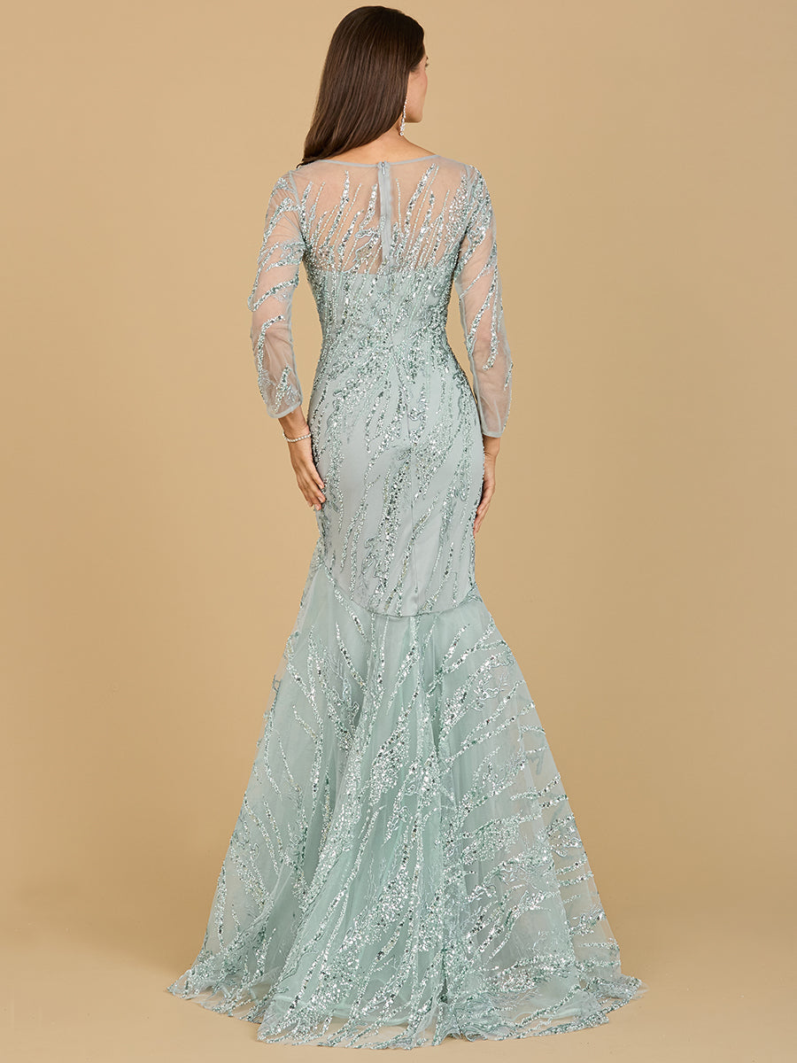 Long Sleeve Mermaid Beaded Gown by Lara New York