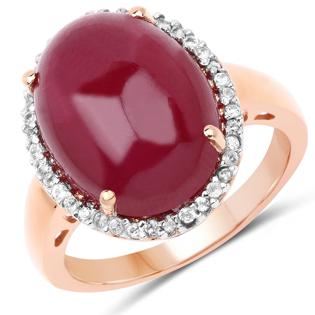 14K Rose Gold Plated 16.69 Carat Genuine Glass Filled Ruby and White Topaz .925 Sterling Silver Ring by Bids.com