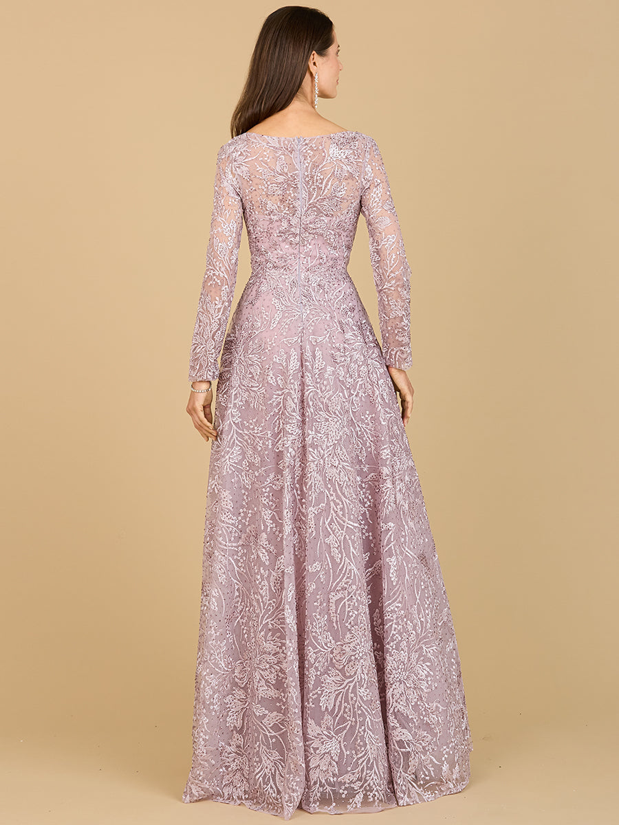 A-line Gown With Long Sleeves, V-Neckline by Lara New York